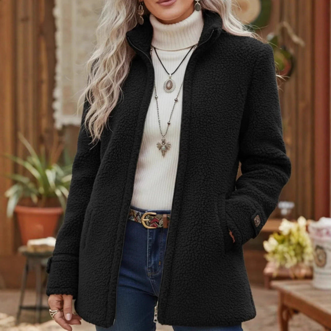 Women's Fleece Jacket with Stand Collar and Zip Front