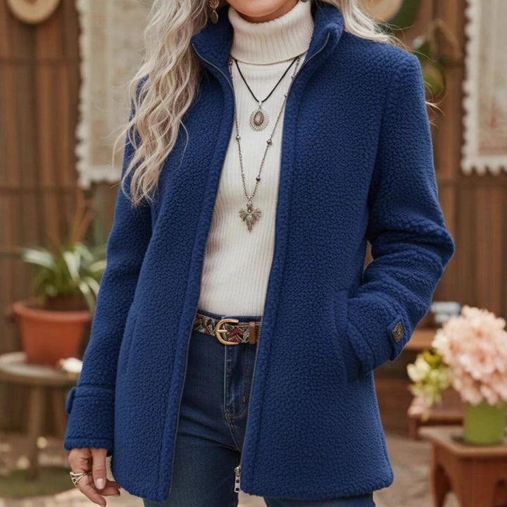 Women's Fleece Jacket with Stand Collar and Zip Front