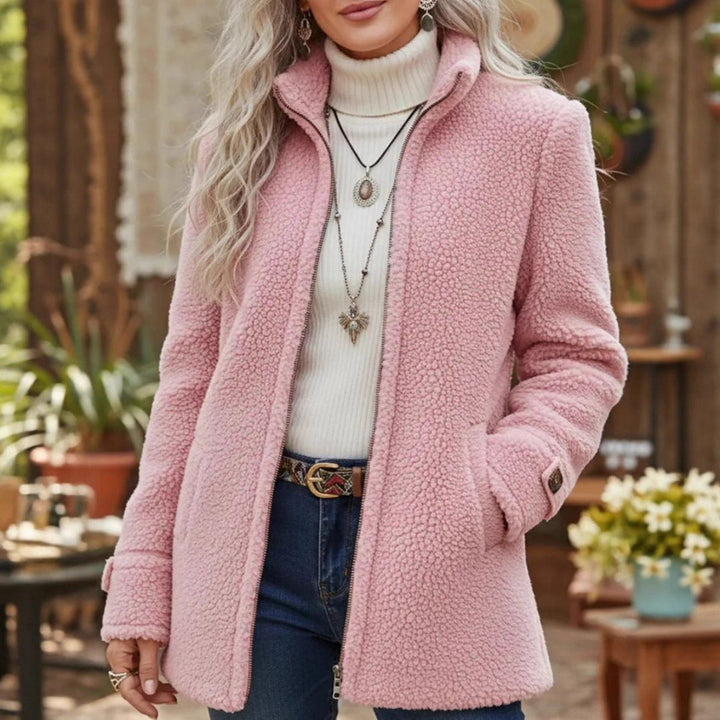 Women's Fleece Jacket with Stand Collar and Zip Front