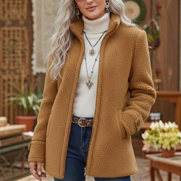 Women's Fleece Jacket with Stand Collar and Zip Front