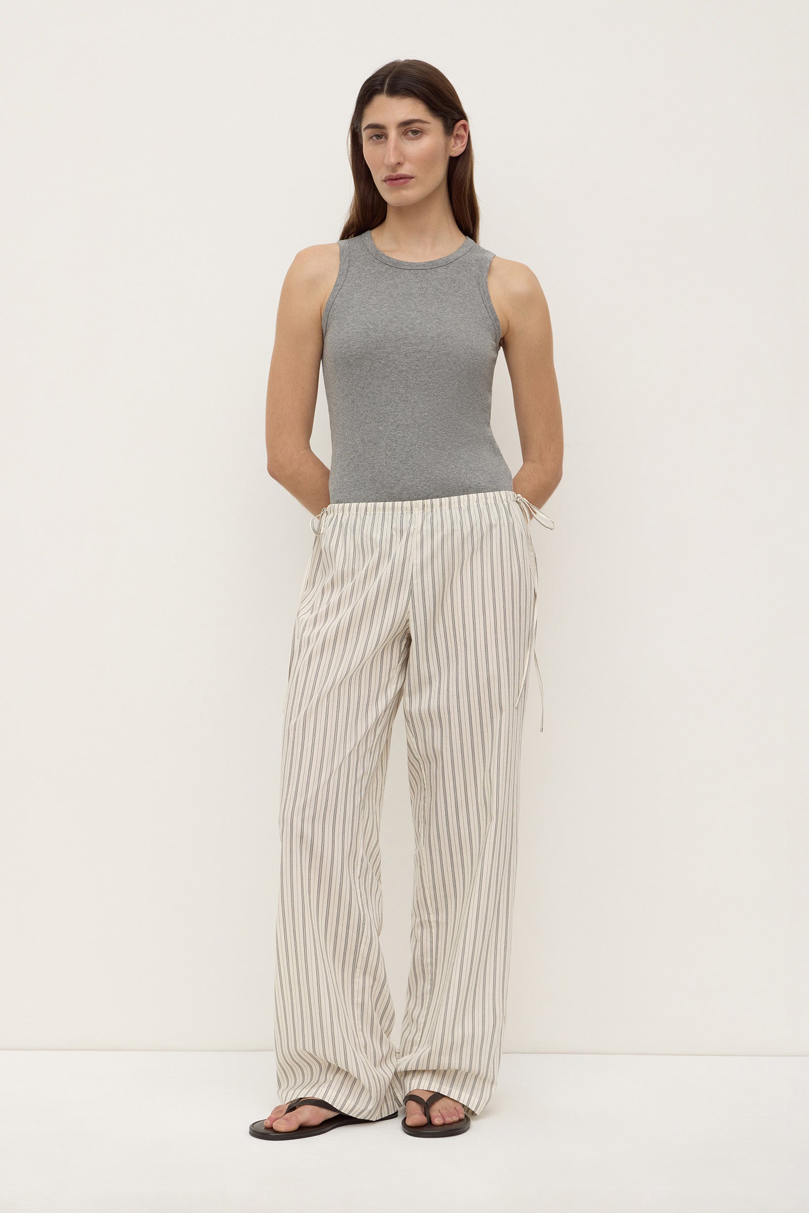Riva Stripe Pants | Low-Rise Cotton, Elastic Waistband – Mira Montréal
