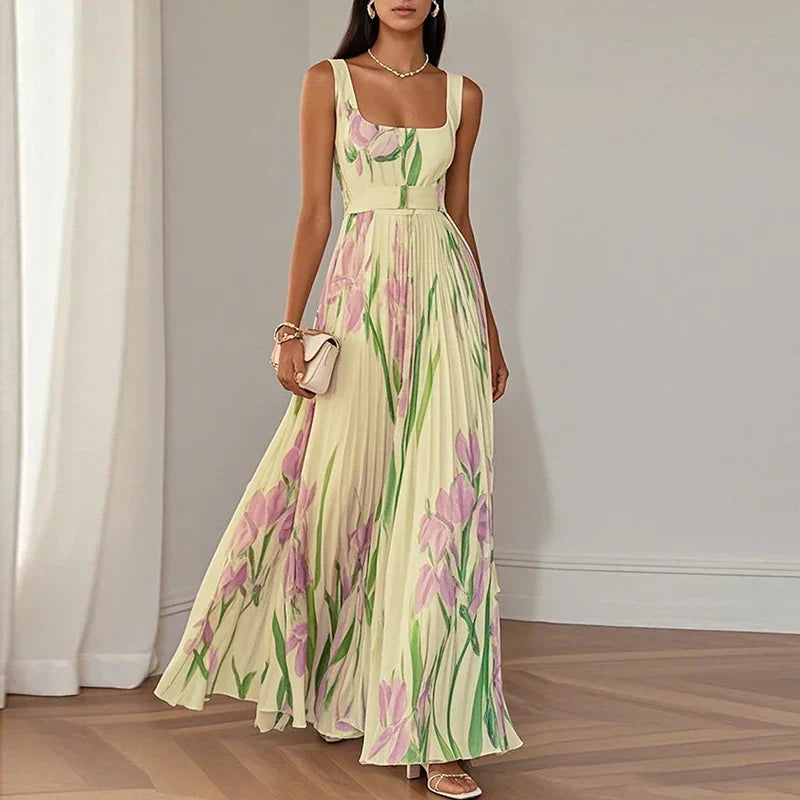 Oriah Floral A-Line Maxi Dress - Yellow & Pink