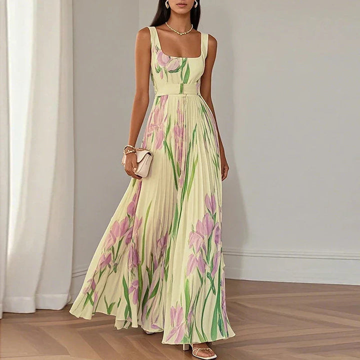 Oriah Floral A-Line Maxi Dress - Yellow & Pink