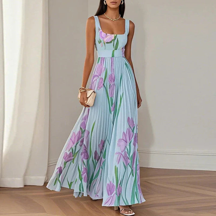 Oriah Floral A-Line Maxi Dress - Blue & Purple