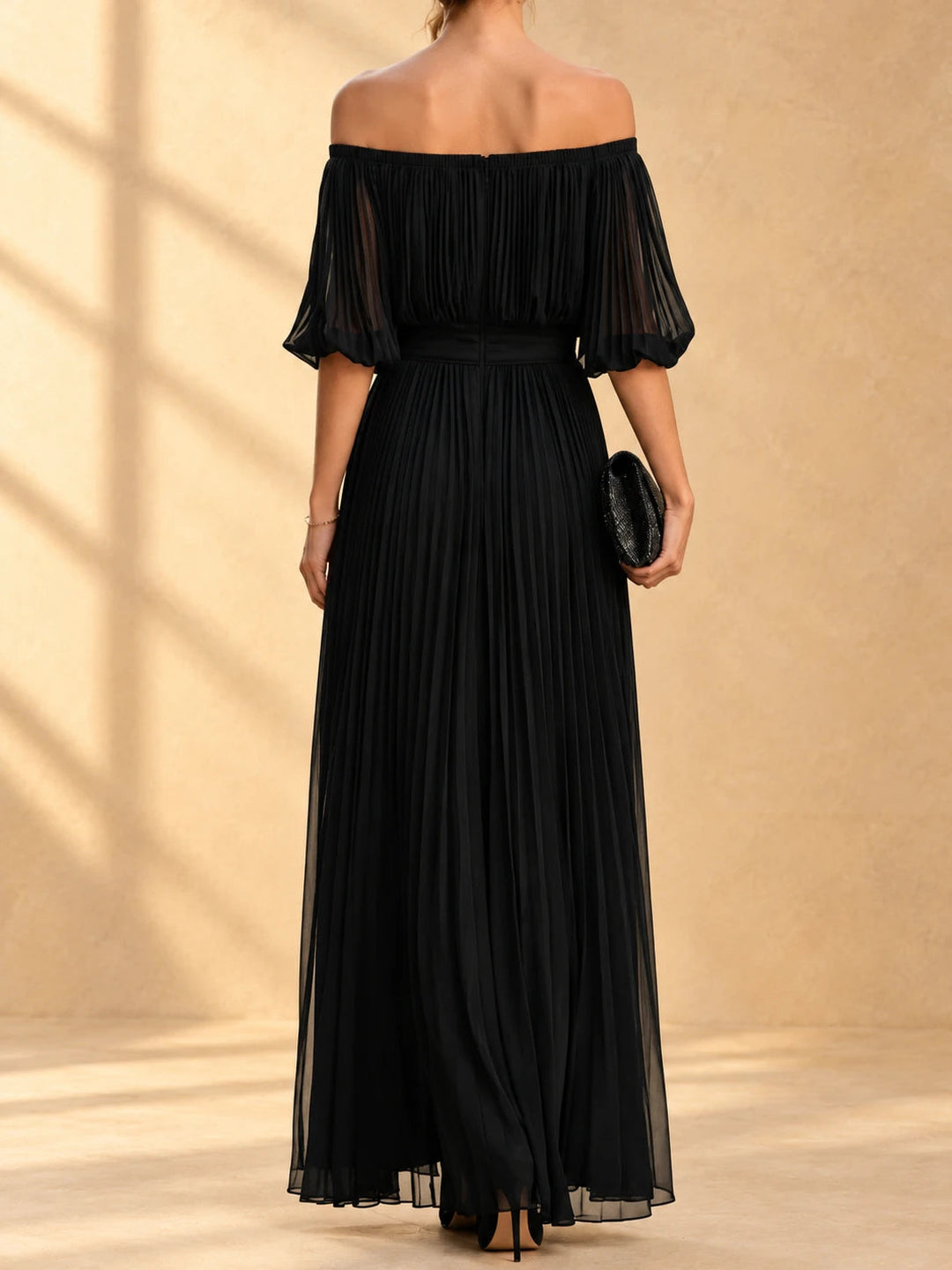 Genevieve | Off-Shoulder Chiffon Maxi Dress with Flowing Skirt