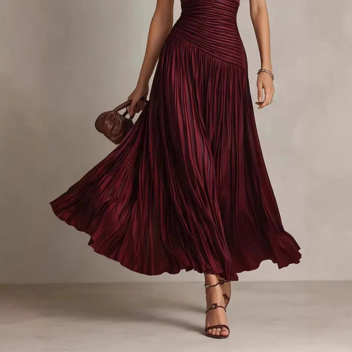 Cordelia | Pleated V-Neck Maxi Dress with Open Back