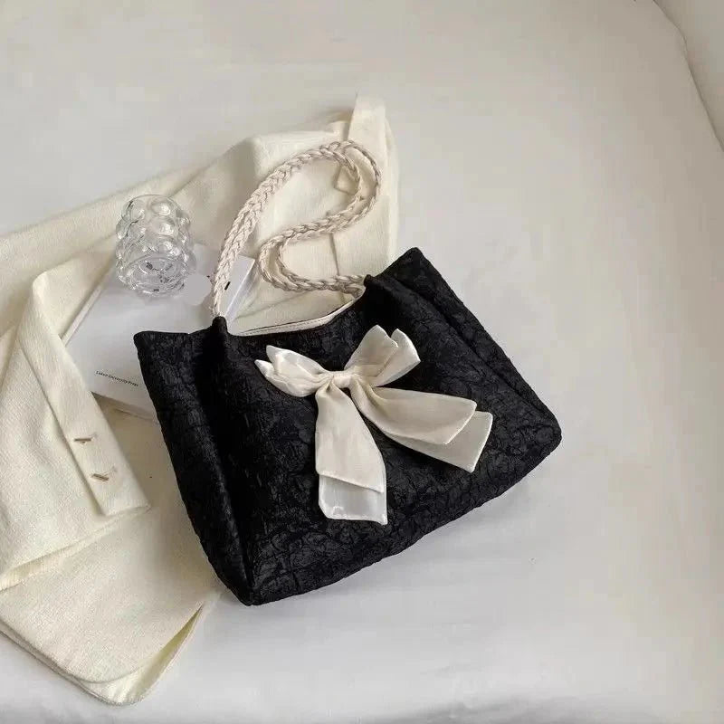Large Bow Accent Tote Bag | Soft Textured Finish