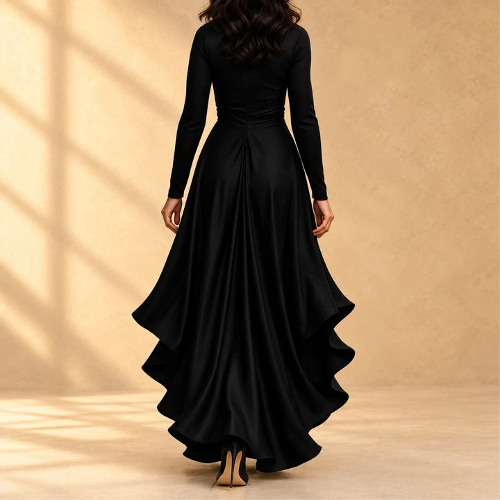 Charlotte | Satin Wrap Dress with Cascading Ruffles and Long Sleeves