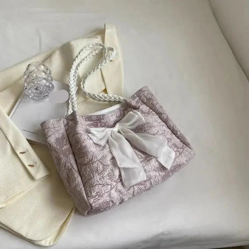 Large Bow Accent Tote Bag | Soft Textured Finish