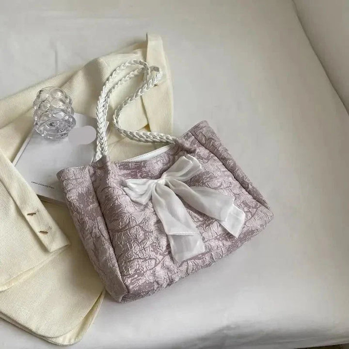 Large Bow Accent Tote Bag | Soft Textured Finish