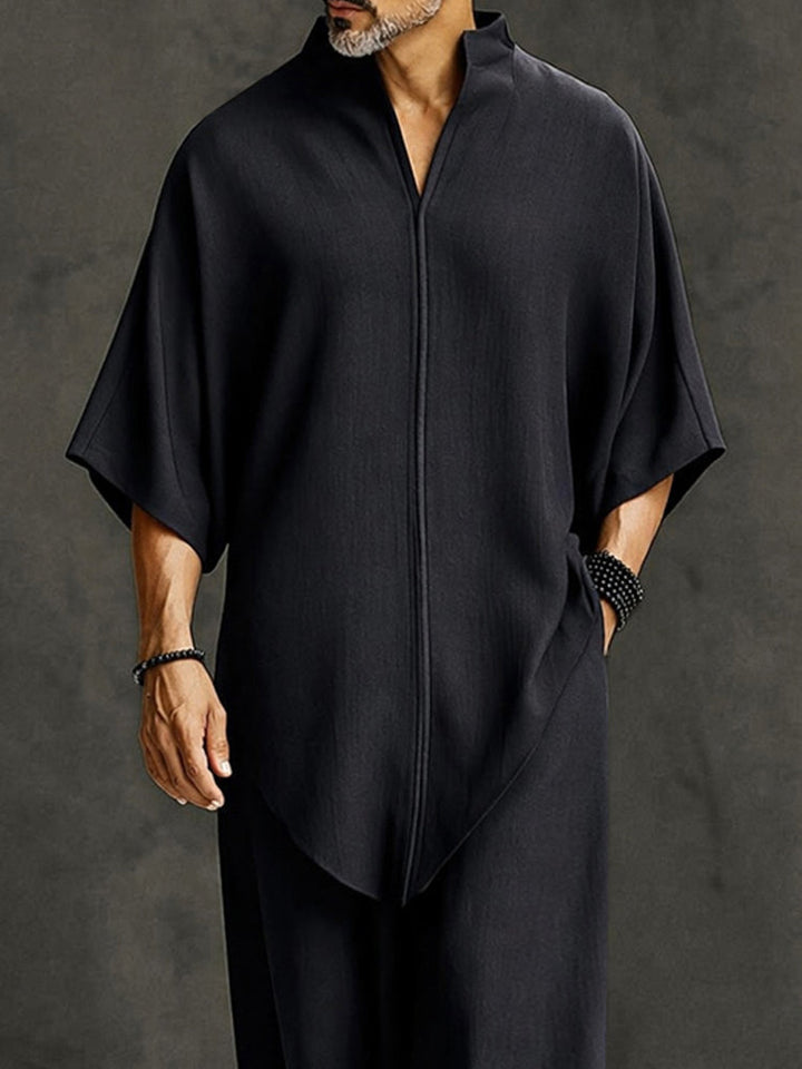 Minimalist Relaxed-Fit Asymmetrical Hem Two-Piece Set