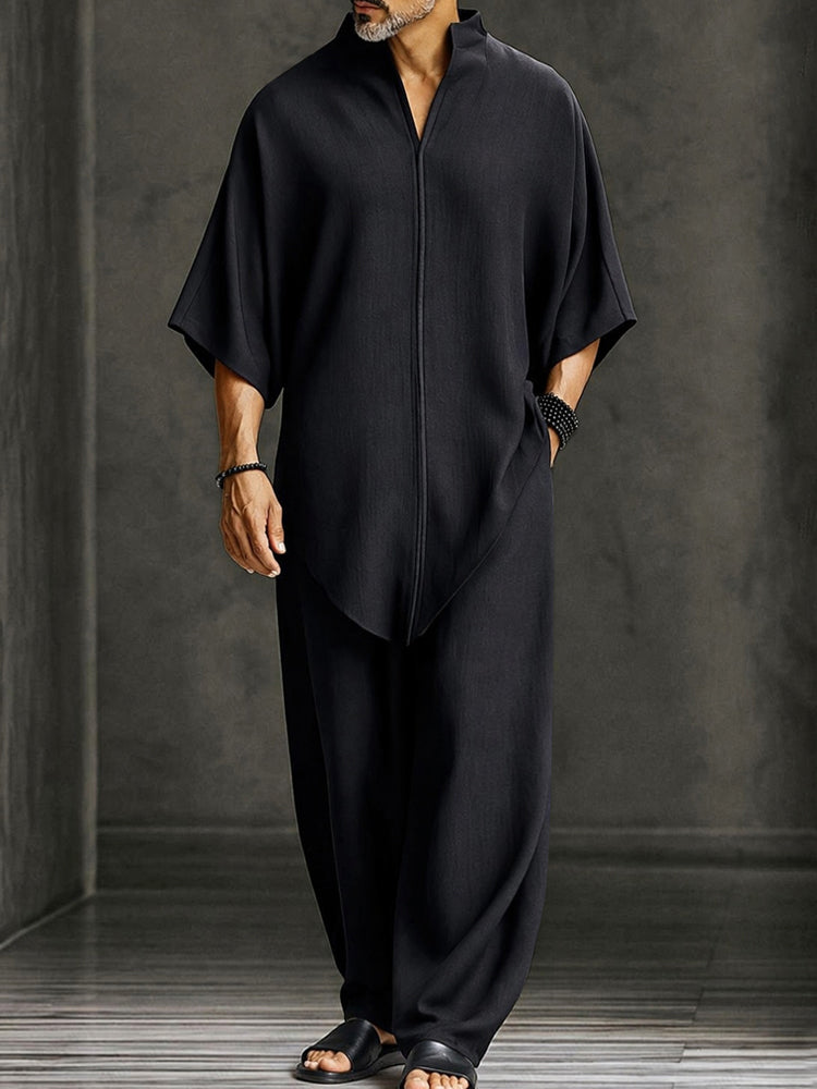Minimalist Relaxed-Fit Asymmetrical Hem Two-Piece Set
