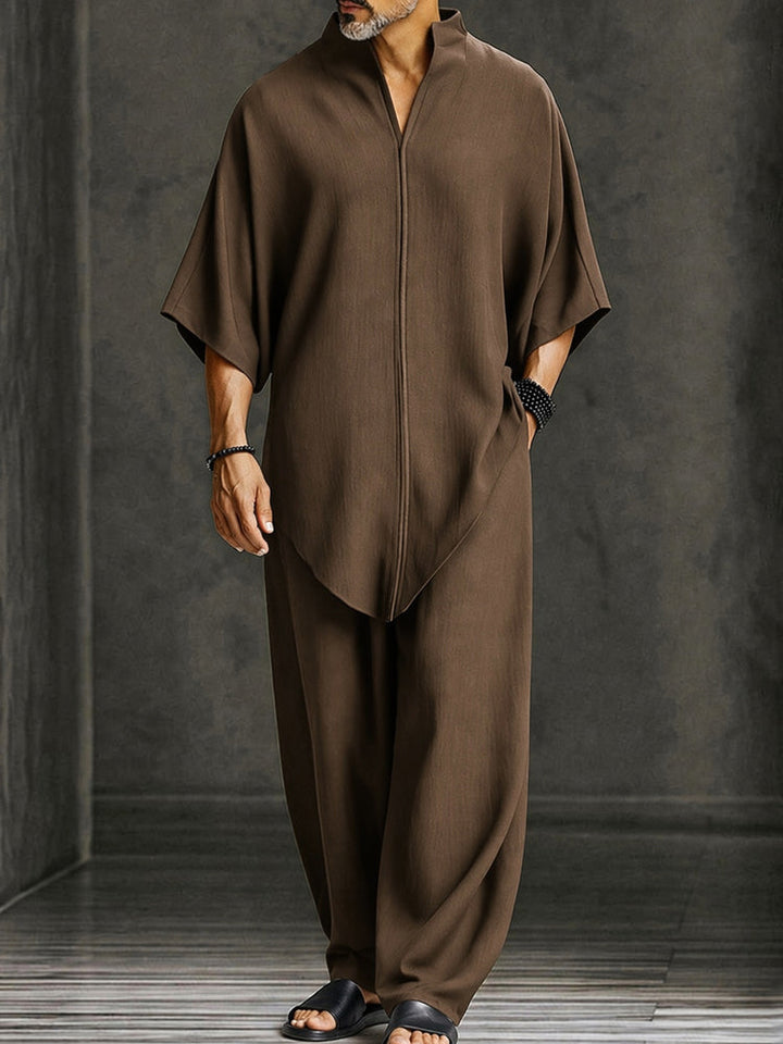 Minimalist Relaxed-Fit Asymmetrical Hem Two-Piece Set