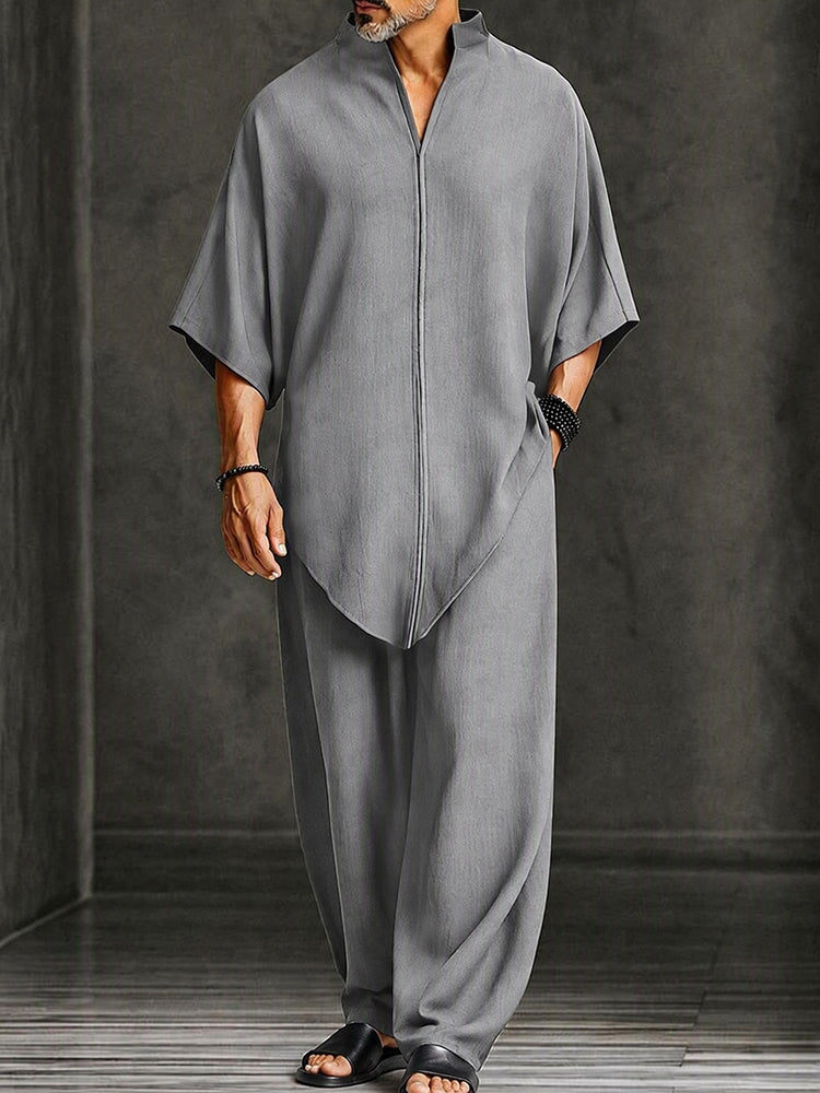 Minimalist Relaxed-Fit Asymmetrical Hem Two-Piece Set