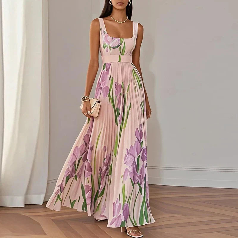 Oriah Floral A-Line Maxi Dress - Pink & Purple