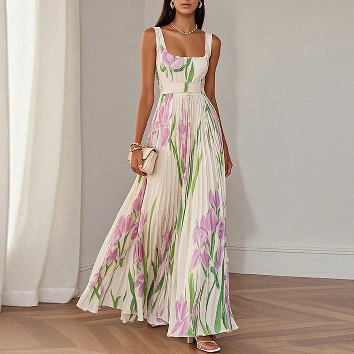 Oriah Floral A-Line Maxi Dress - Apricot & Purple