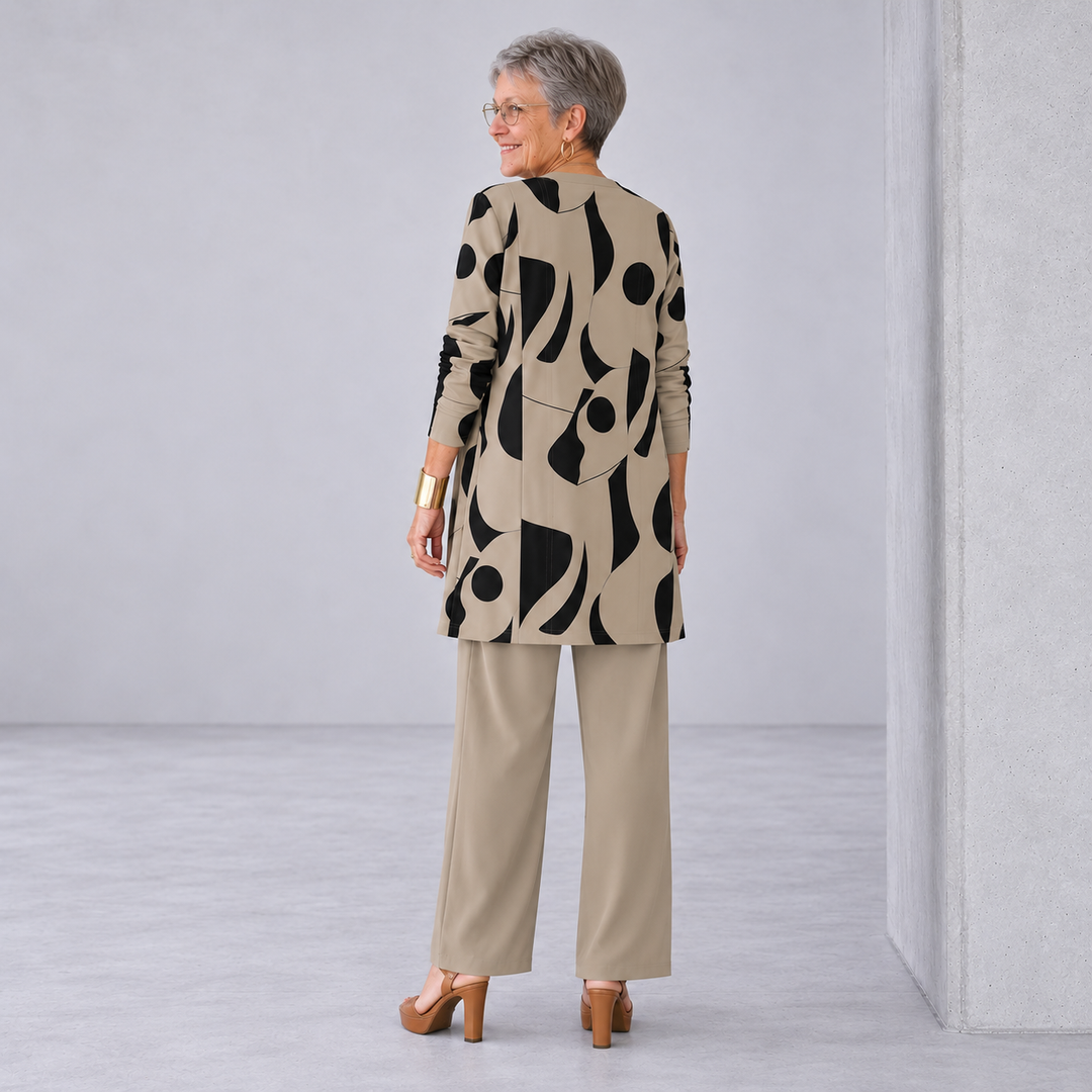 Dorothy | Patterned Cardigan Top and Wide-Leg Pants Three-Piece Set