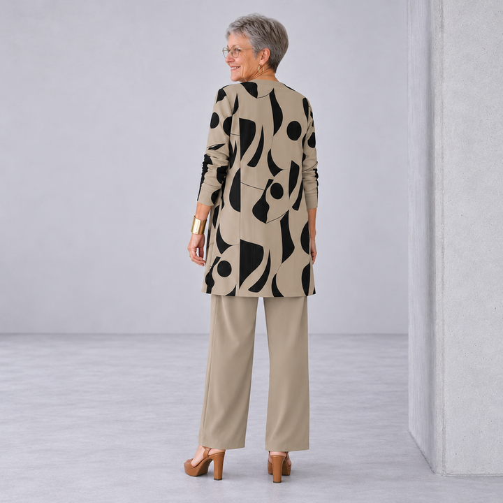 Dorothy | Patterned Cardigan Top and Wide-Leg Pants Three-Piece Set