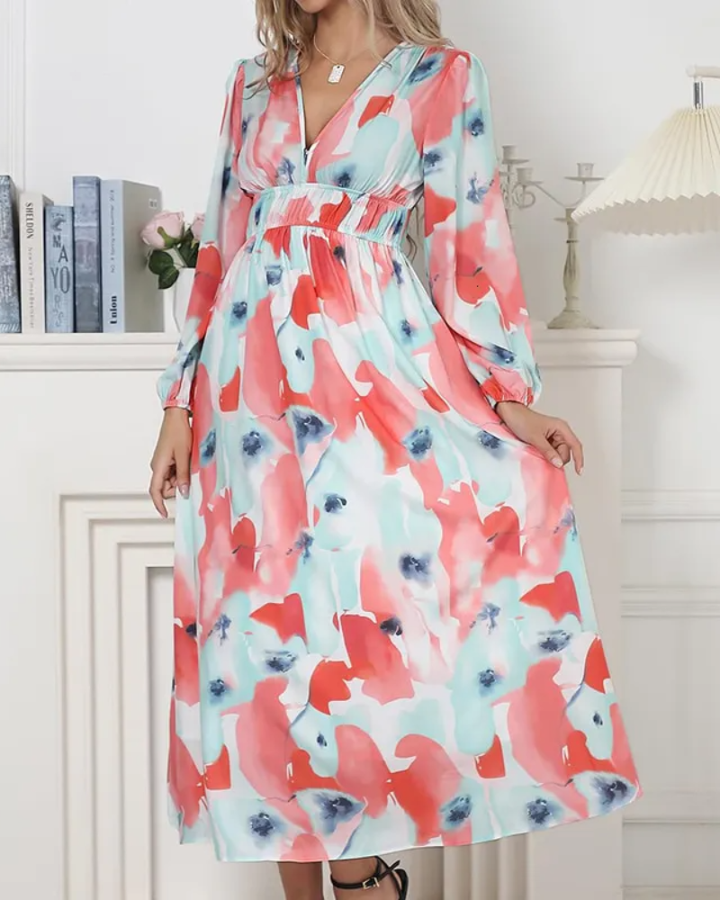 Celine Floral Print Dress - Blue Pink