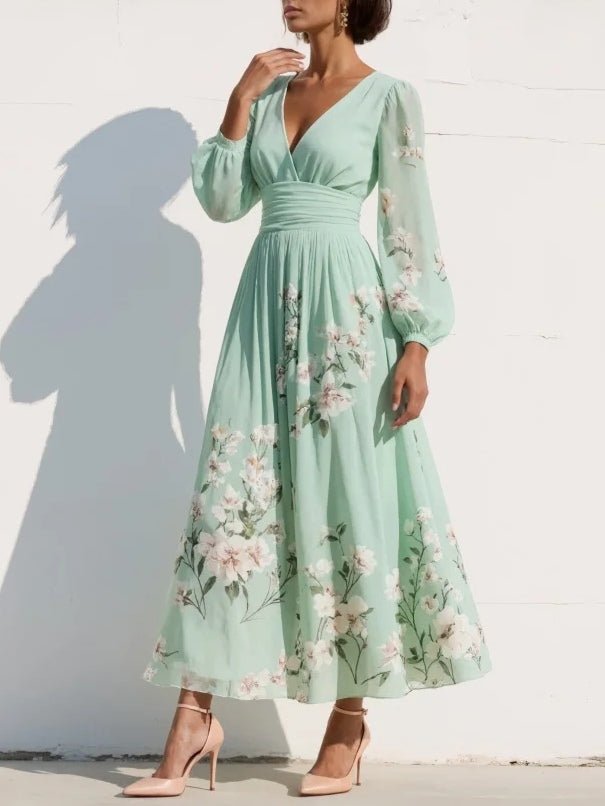 Cisella Mint Green Floral Midi Dress