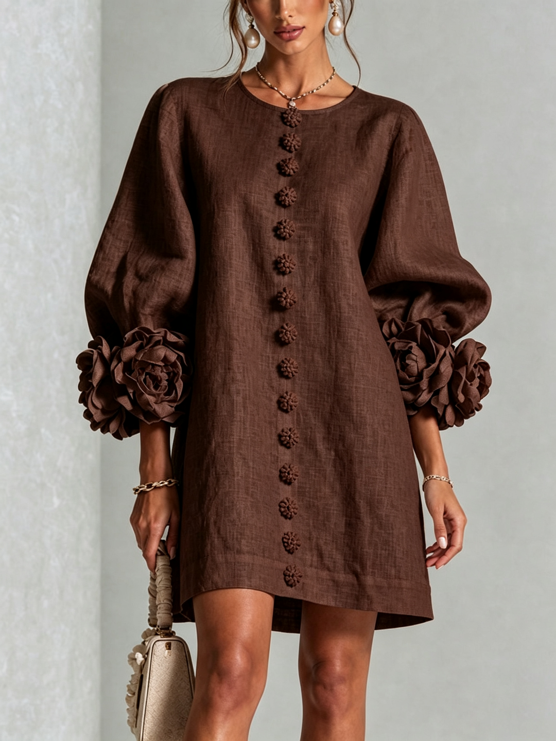 Anita Mini Dress - Brown