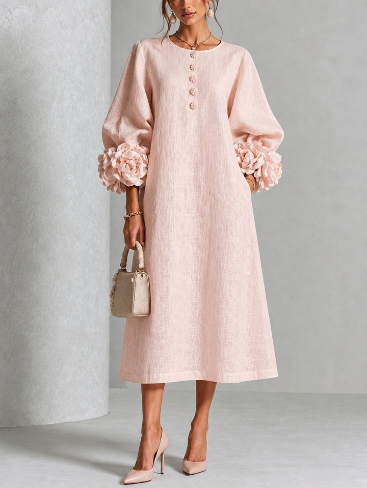 Liliana Elegant Floral Midi Dress - Pink