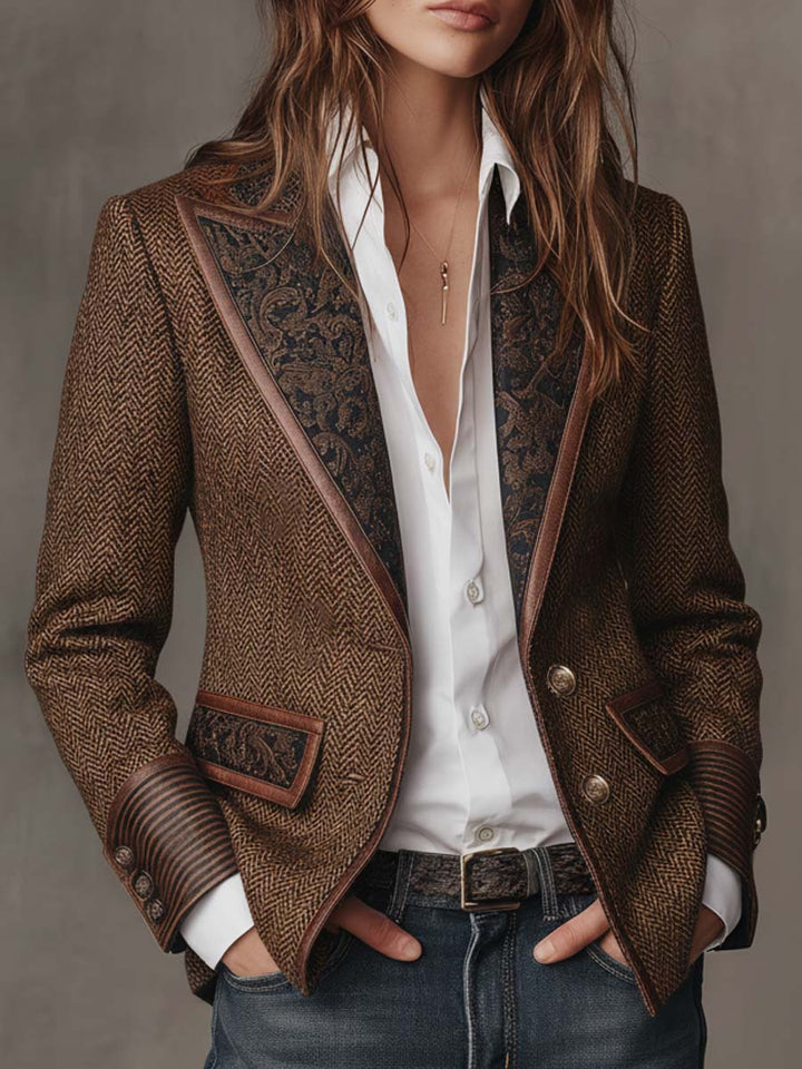 Francesca | Herringbone Blazer with Printed Inserts