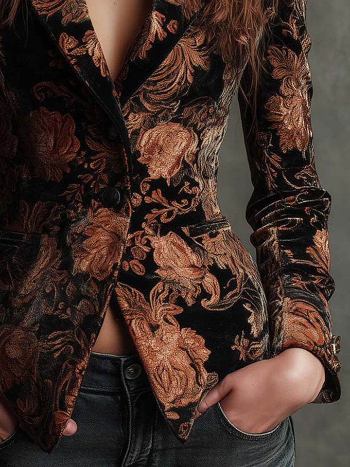 Sofia | Tailored Blazer with Black and Bronze Floral Print