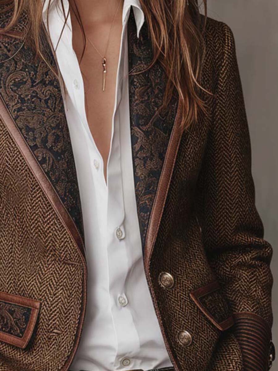 Francesca | Herringbone Blazer with Printed Inserts