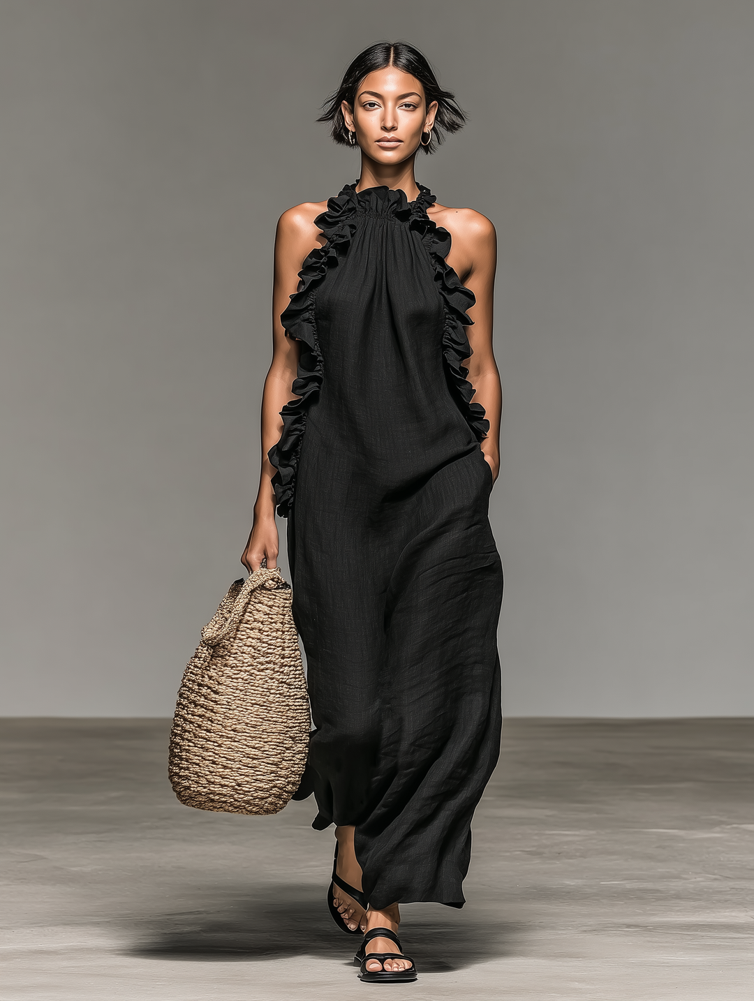 Lua Ruffle Maxi Dress - Black