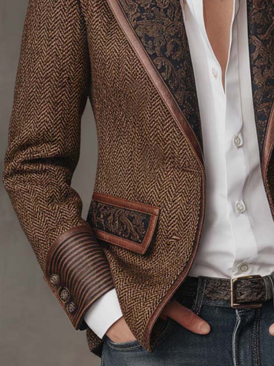 Francesca | Herringbone Blazer with Printed Inserts