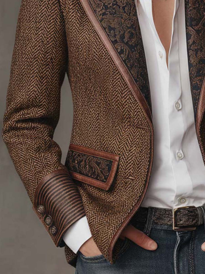 Francesca | Herringbone Blazer with Printed Inserts