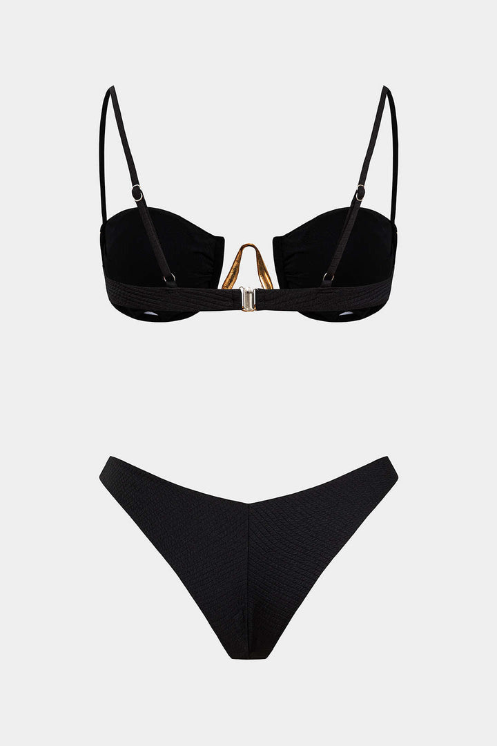 Chiffon Metallic Decor High-Waisted Bikini Set