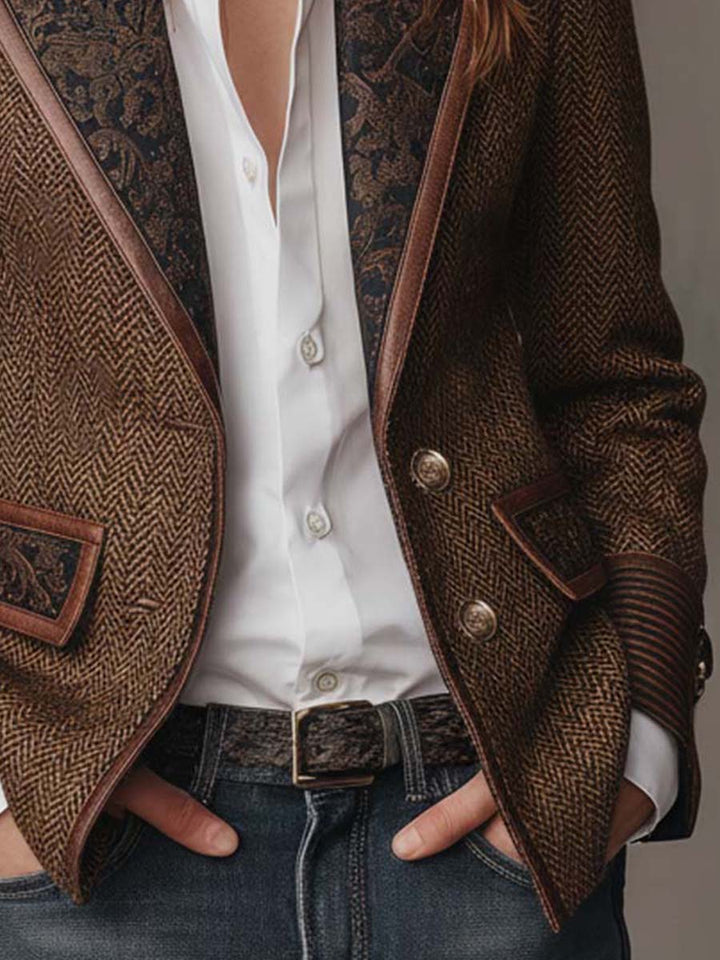 Francesca | Herringbone Blazer with Printed Inserts