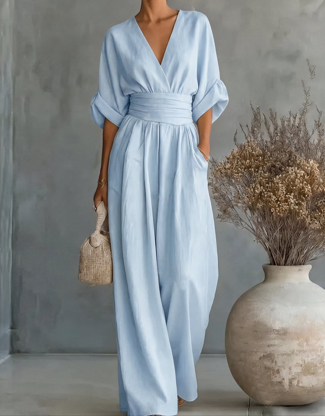 Elegant Wide-Leg Jumpsuit with Wrap Neckline