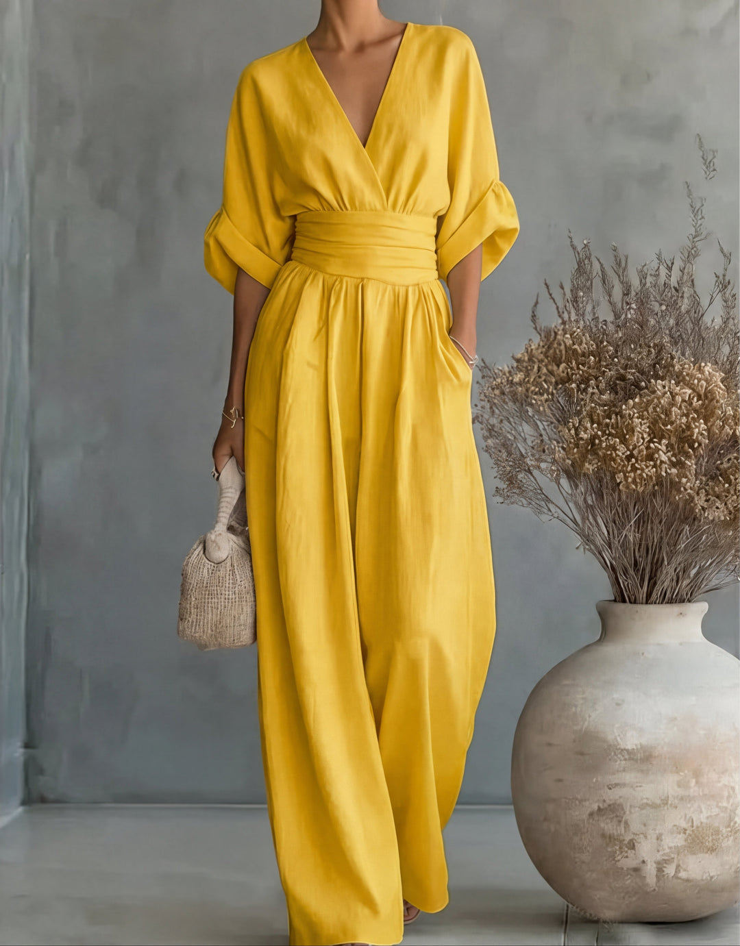 Elegant Wide-Leg Jumpsuit with Wrap Neckline