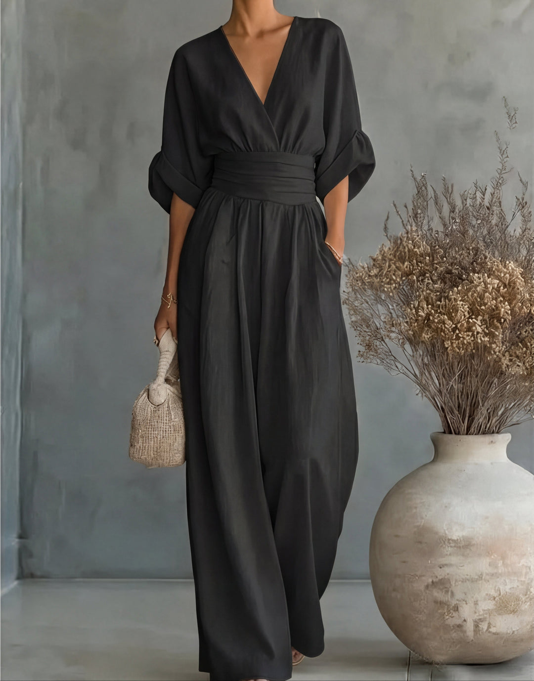 Elegant Wide-Leg Jumpsuit with Wrap Neckline