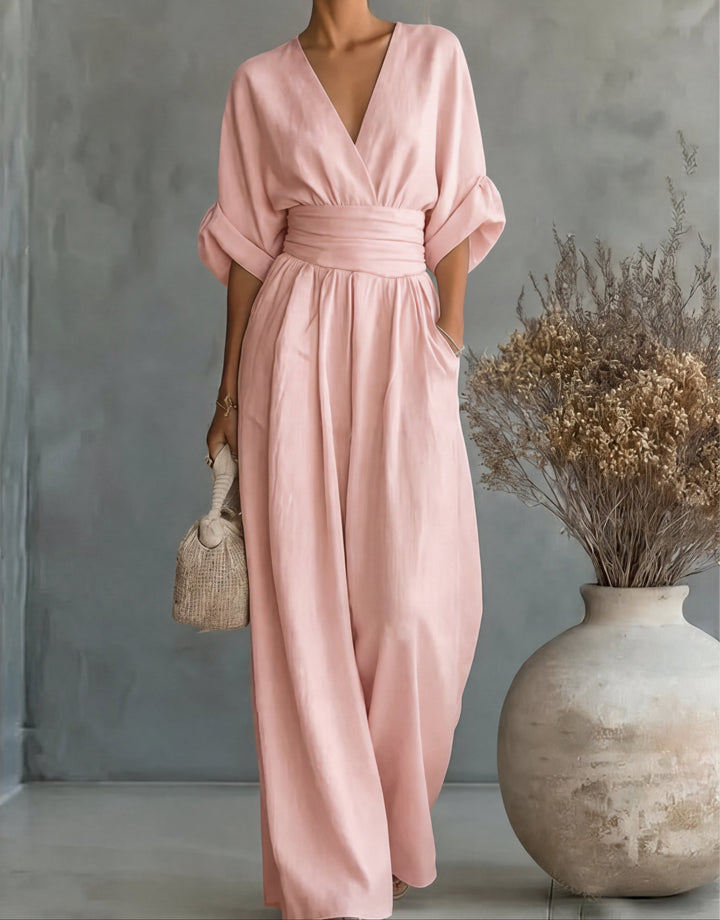 Elegant Wide-Leg Jumpsuit with Wrap Neckline
