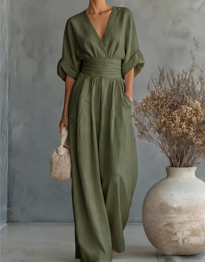Elegant Wide-Leg Jumpsuit with Wrap Neckline