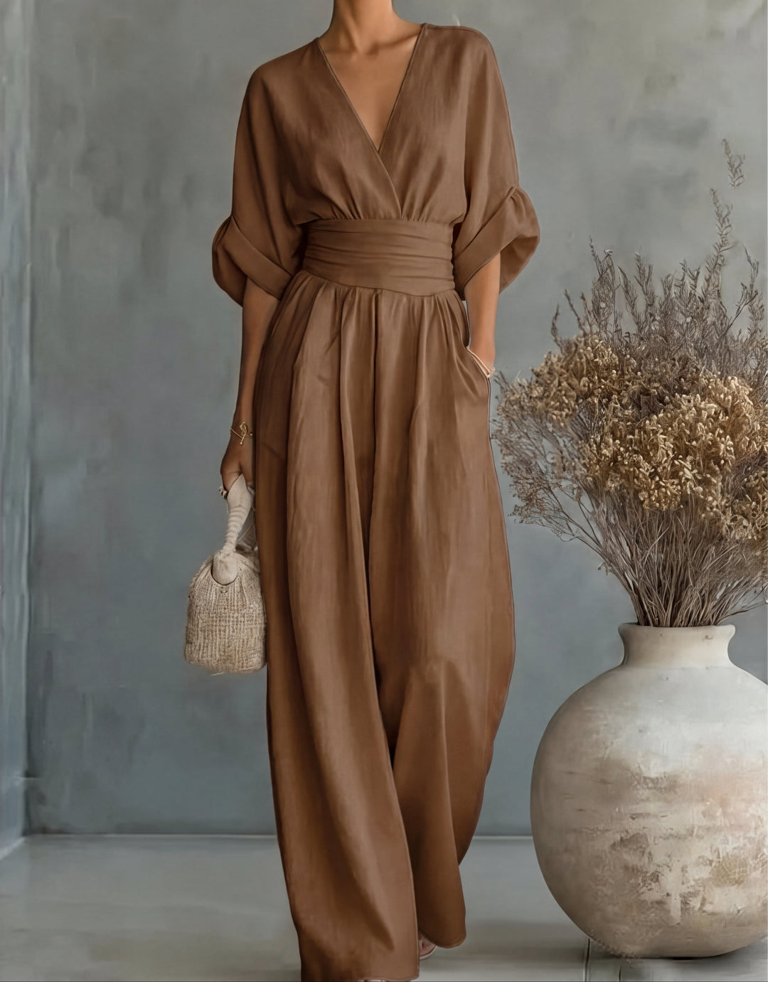 Elegant Wide-Leg Jumpsuit with Wrap Neckline