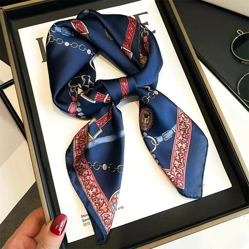 Rosa Silk Scarf | Vintage Equestrian Chain Print, Luxurious Square Scarf for Women - 2