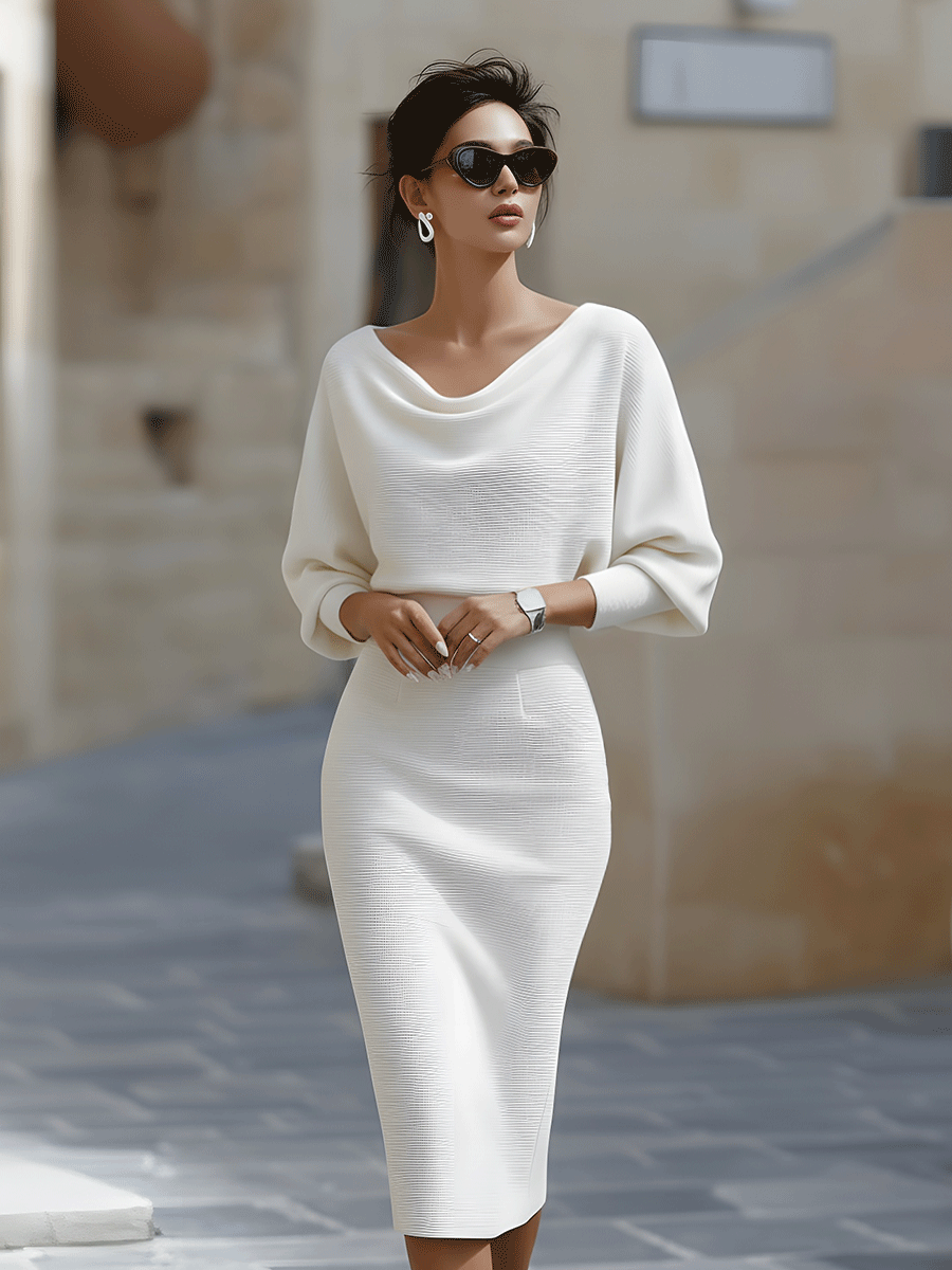 Lydia | Draped Batwing-Sleeve Midi Dress