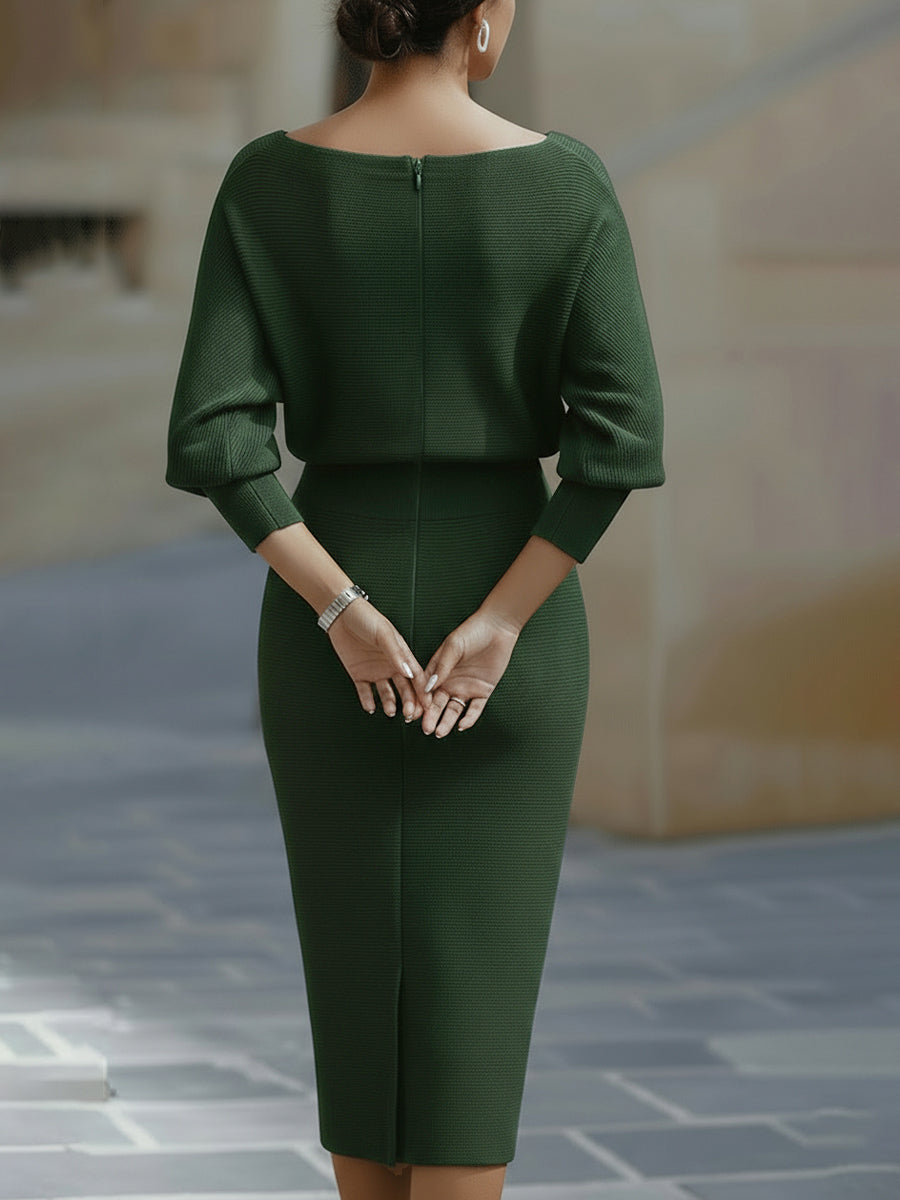 Lydia | Draped Batwing-Sleeve Midi Dress