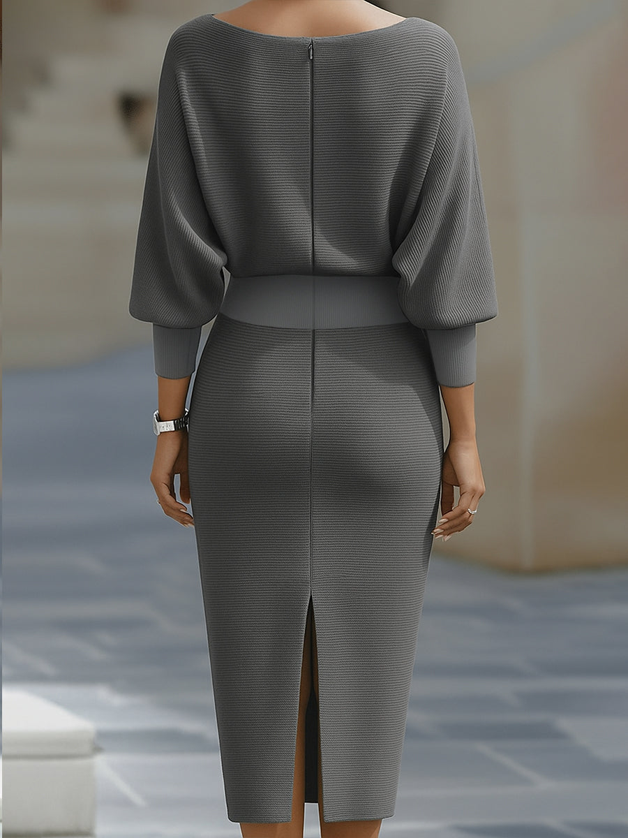 Lydia | Draped Batwing-Sleeve Midi Dress