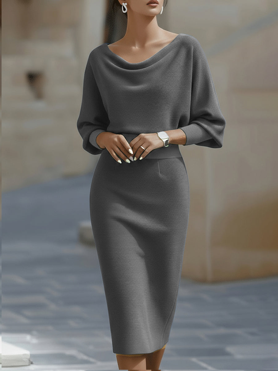 Lydia | Draped Batwing-Sleeve Midi Dress