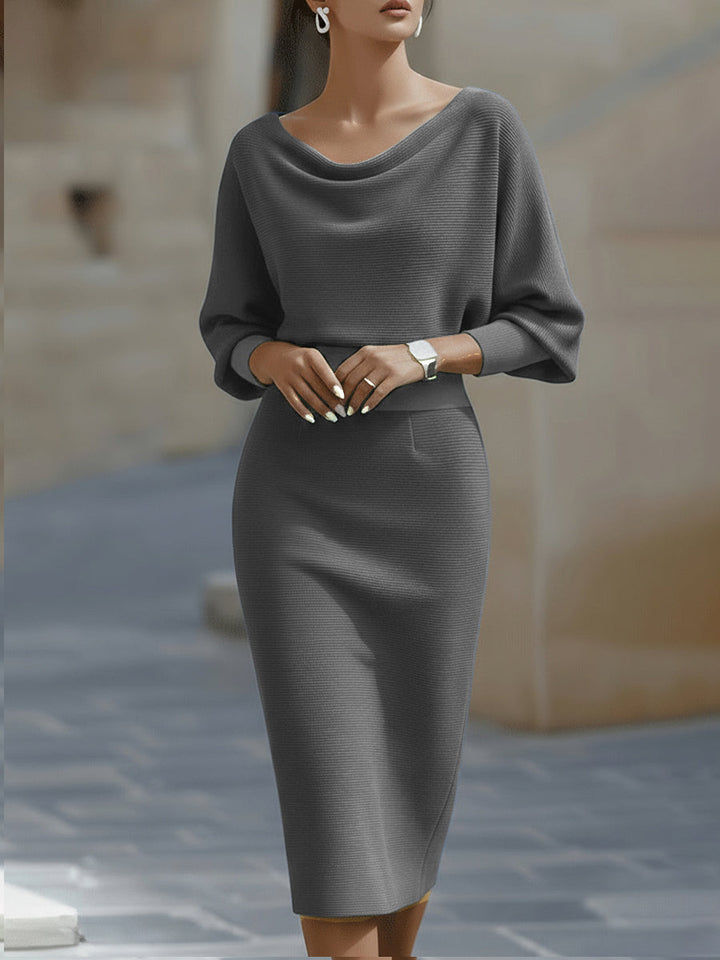Lydia | Draped Batwing-Sleeve Midi Dress
