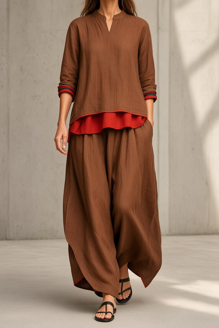 Tamsin | Contrast Trim Tunic & Wide-Leg Pant Set