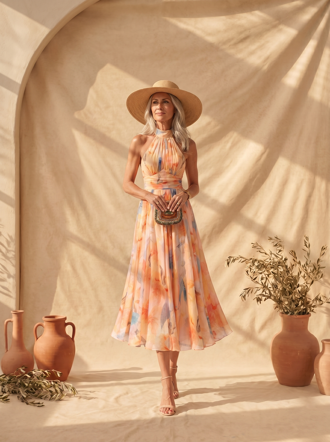 Aurora Halter Watercolor Print Dress