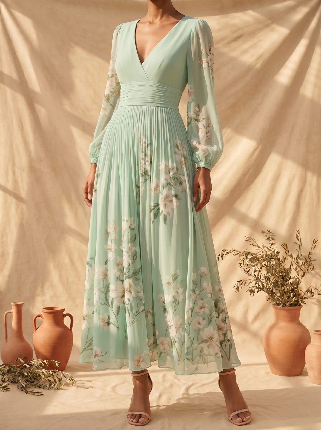 Cisella Mint Green Floral Midi Dress
