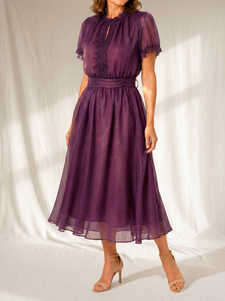 Flavia Purple Maxi Dress with Lace Trim